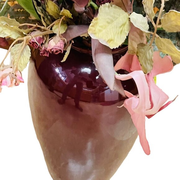Large Decorative Vase With Artificial Floral Arrangement Pink & Green Silk Flowe - Picture 5 of 7